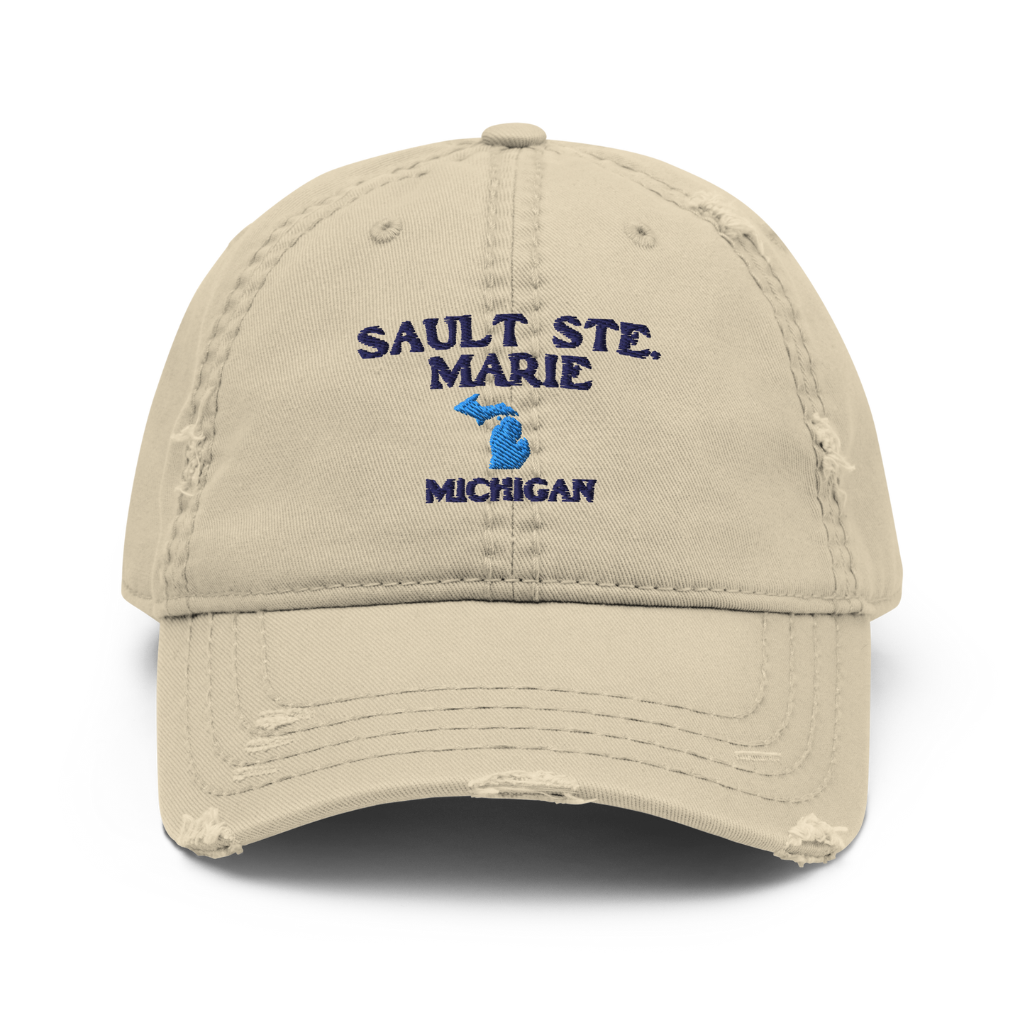 'Sault Ste. Marie' Distressed Dad Hat (w/ Michigan Outline)