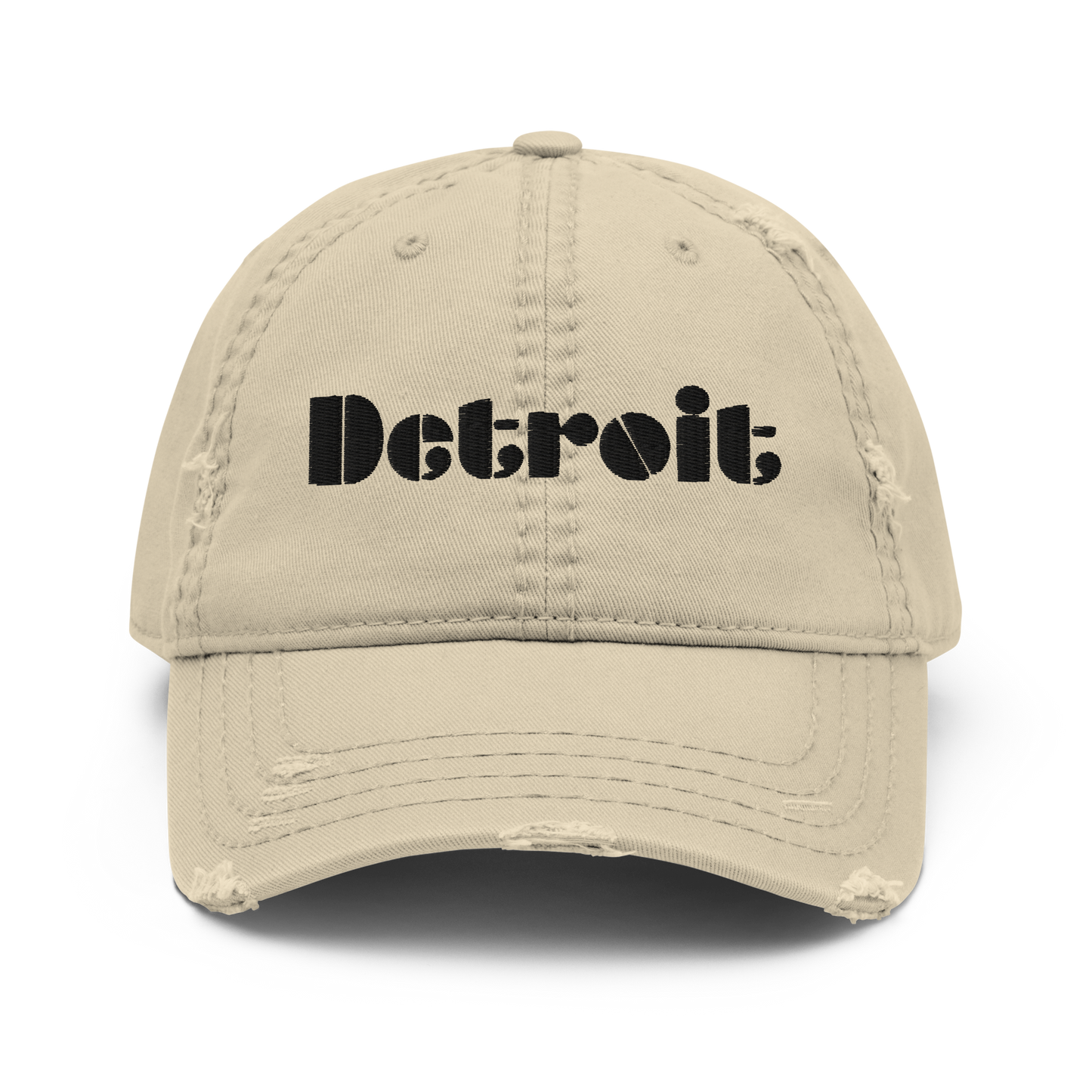 'Detroit' Distressed Dad Hat | White/Black Embroidery