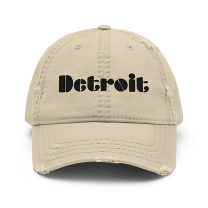 'Detroit' Distressed Dad Hat | White/Black Embroidery