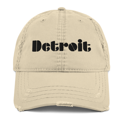 'Detroit' Distressed Dad Hat | White/Black Embroidery