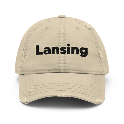 'Lansing' Distressed Dad Hat | White/Black Embroidery