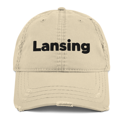 'Lansing' Distressed Dad Hat | White/Black Embroidery