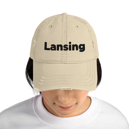 'Lansing' Distressed Dad Hat | White/Black Embroidery