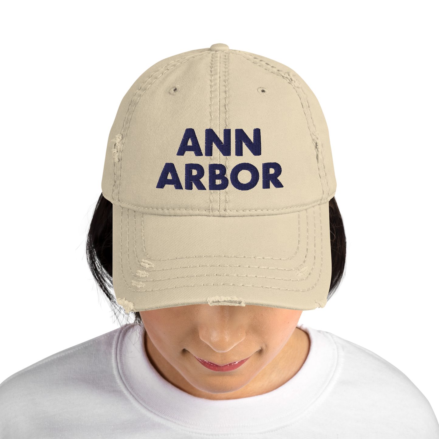 'Ann Arbor' Distressed Dad Hat | Gold/Navy Embroidery