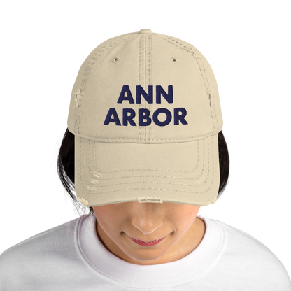 'Ann Arbor' Distressed Dad Hat | Gold/Navy Embroidery