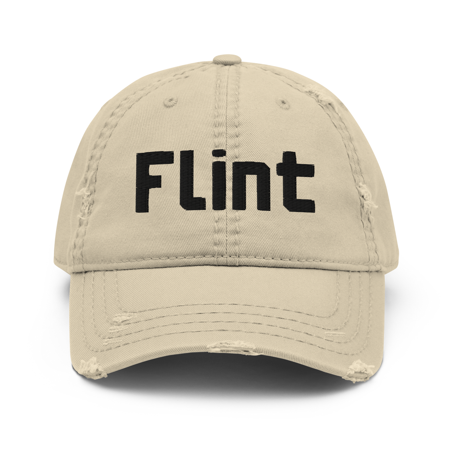 'Flint' Distressed Dad Hat | White/Black Embroidery