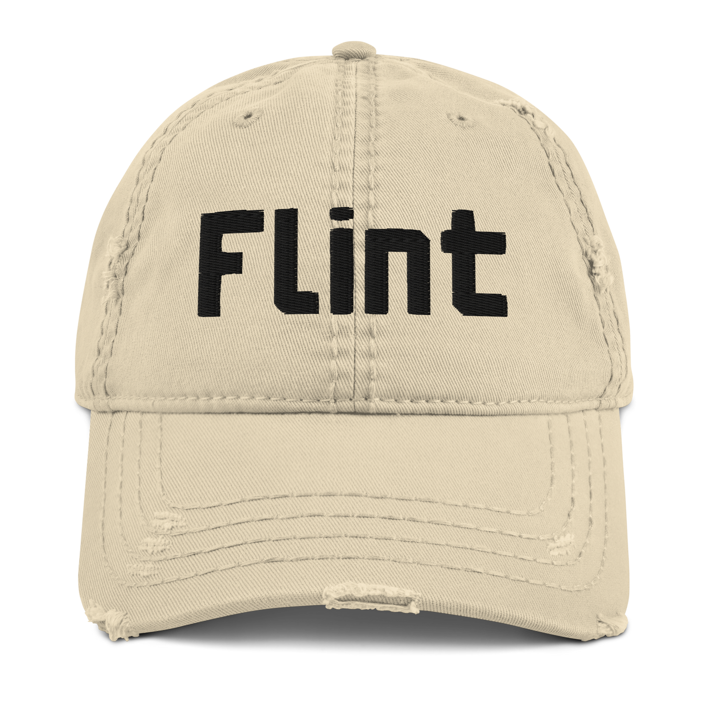 'Flint' Distressed Dad Hat | White/Black Embroidery