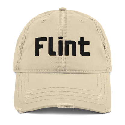 'Flint' Distressed Dad Hat | White/Black Embroidery