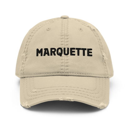 'Marquette' Distressed Dad Hat | White/Black Embroidery