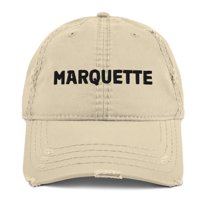 'Marquette' Distressed Dad Hat | White/Black Embroidery