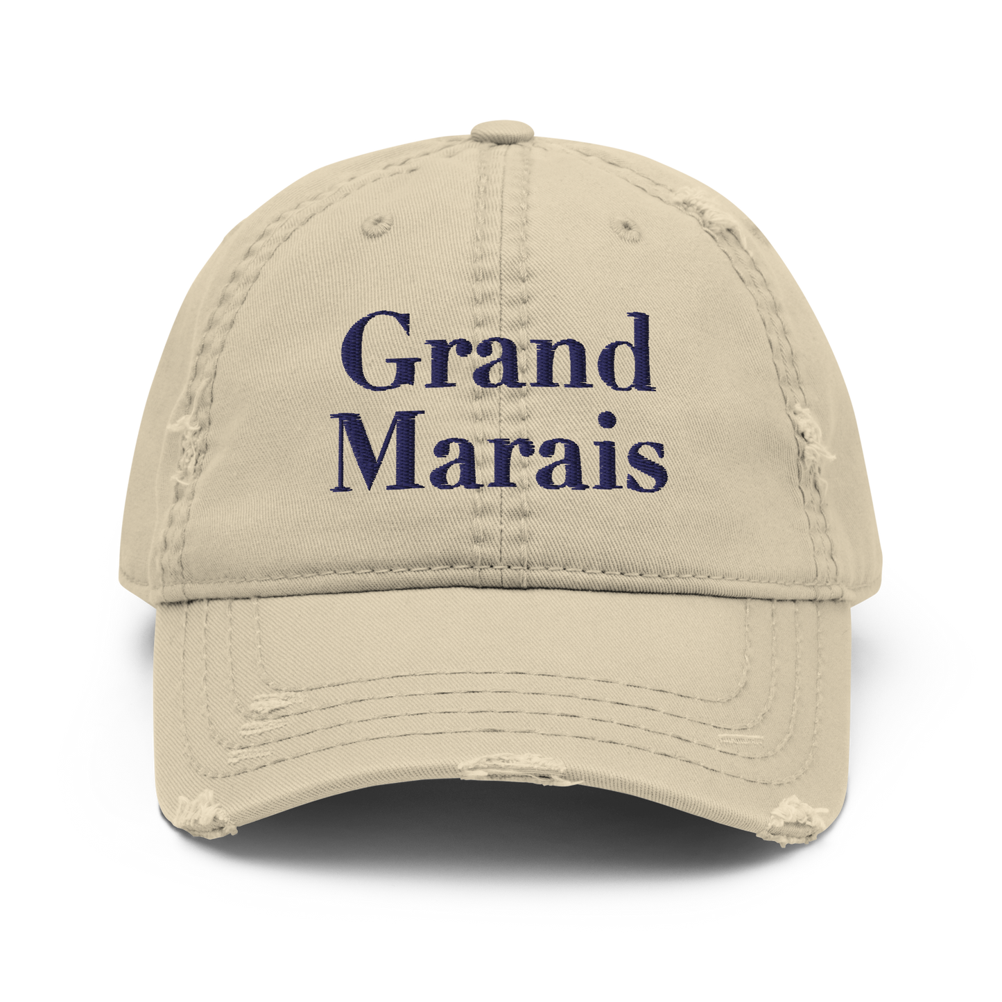 'Grand Marais' Distressed Dad Hat | White/Black Embroidery