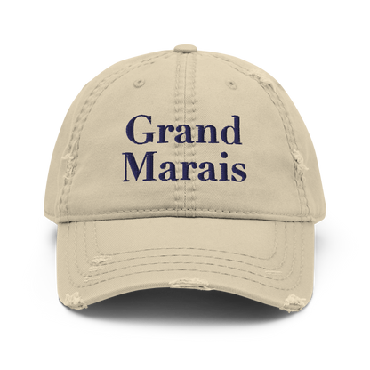 'Grand Marais' Distressed Dad Hat | White/Black Embroidery