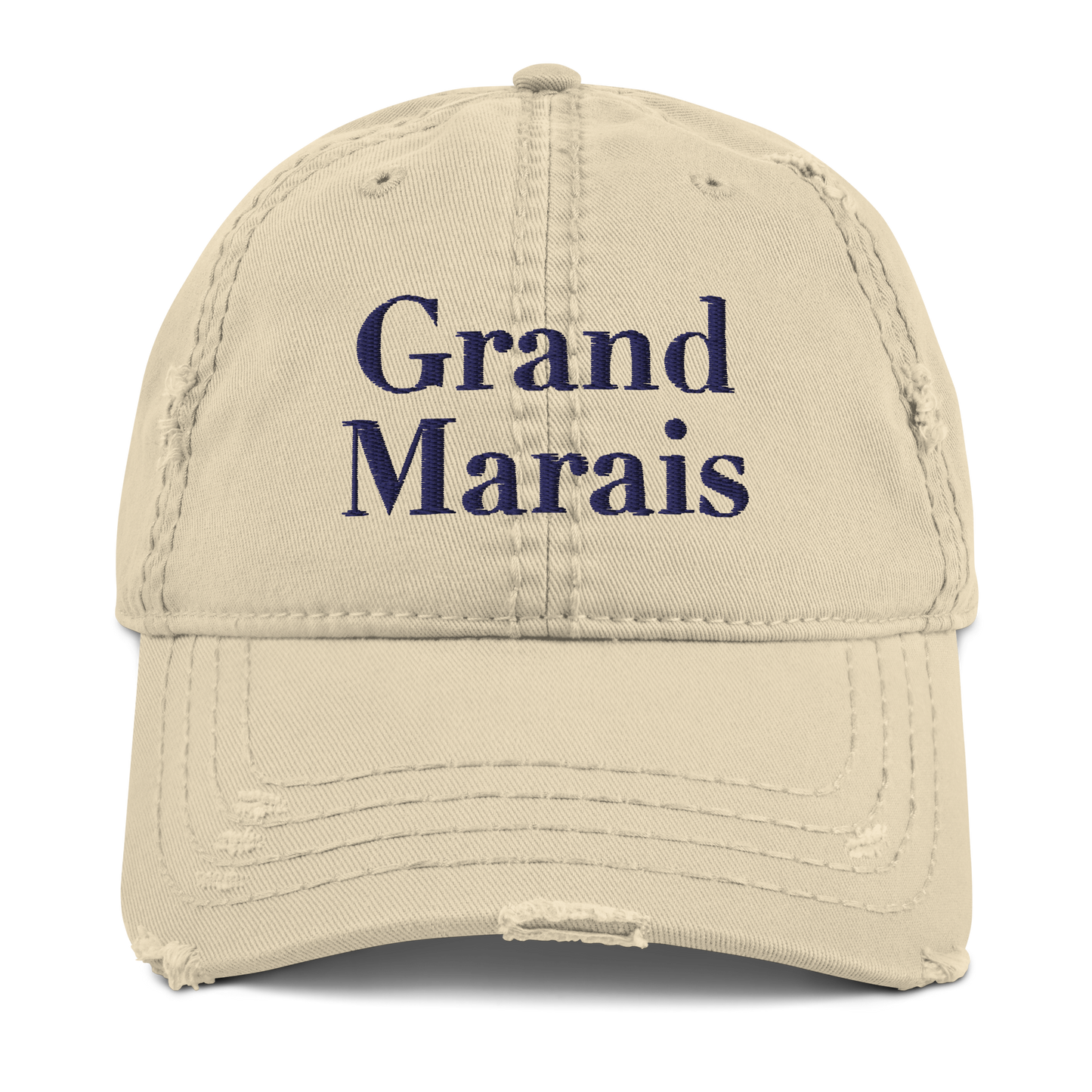 'Grand Marais' Distressed Dad Hat | White/Black Embroidery