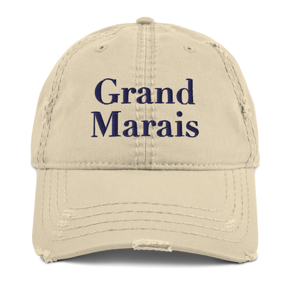 'Grand Marais' Distressed Dad Hat | White/Black Embroidery