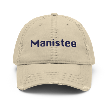 'Manistee' Distressed Dad Hat | White/Black Embroidery