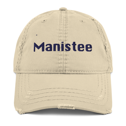 'Manistee' Distressed Dad Hat | White/Black Embroidery