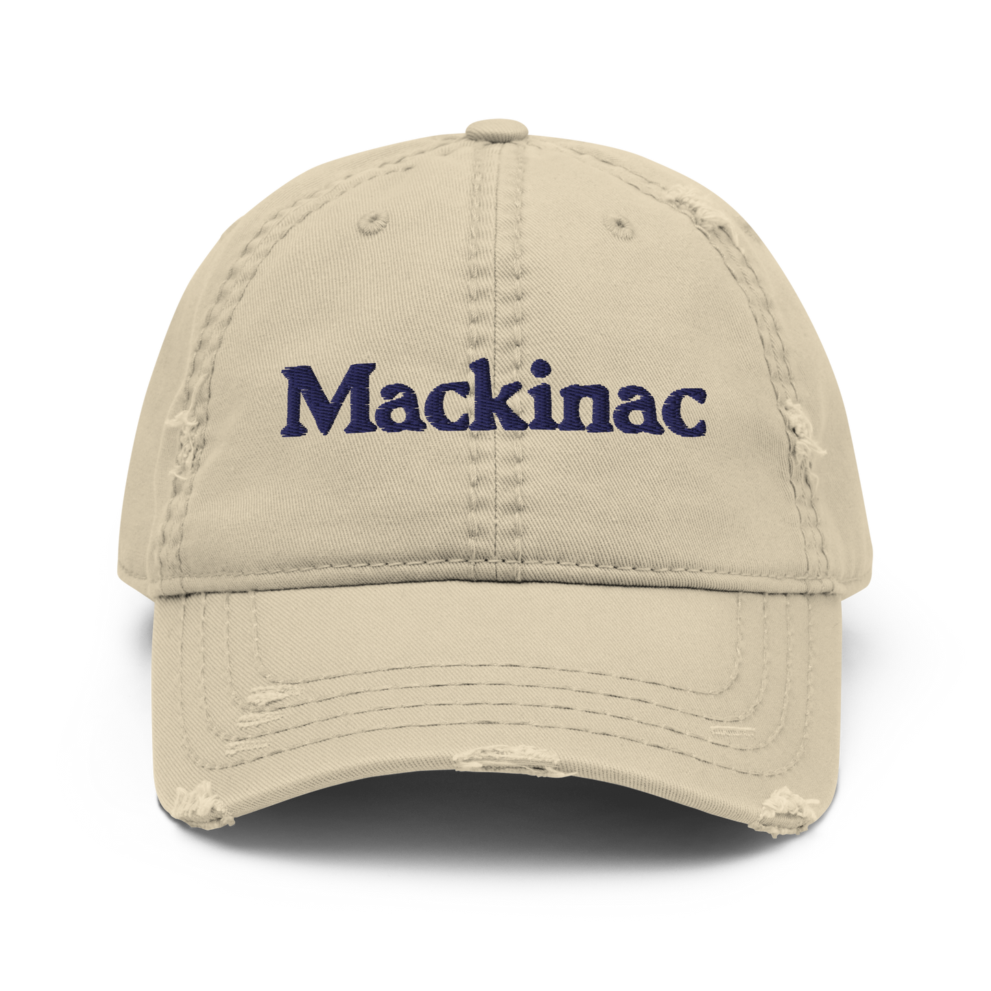 'Mackinac' Distressed Dad Hat | White/Navy Embroidery