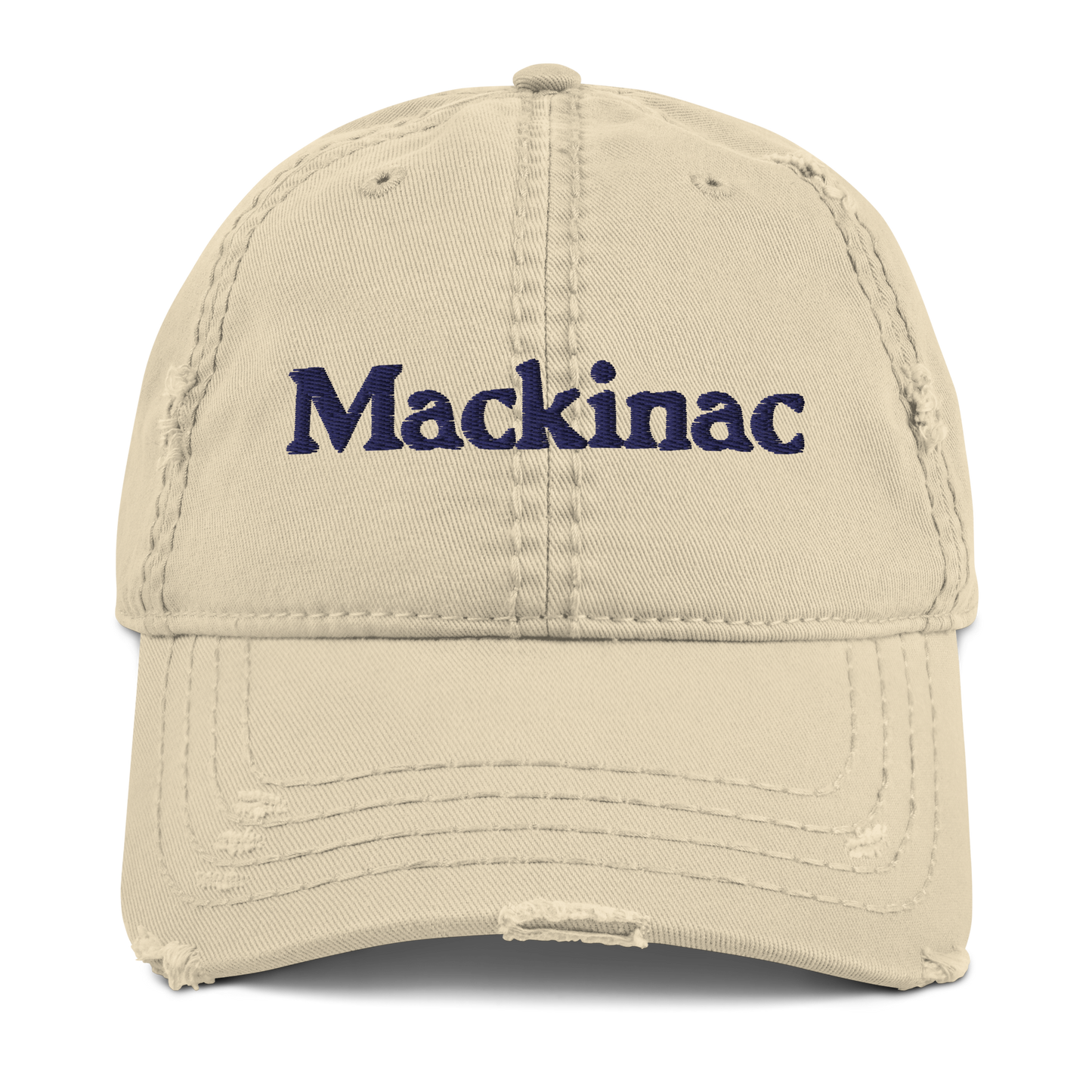 'Mackinac' Distressed Dad Hat | White/Navy Embroidery