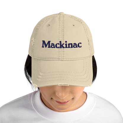 'Mackinac' Distressed Dad Hat | White/Navy Embroidery