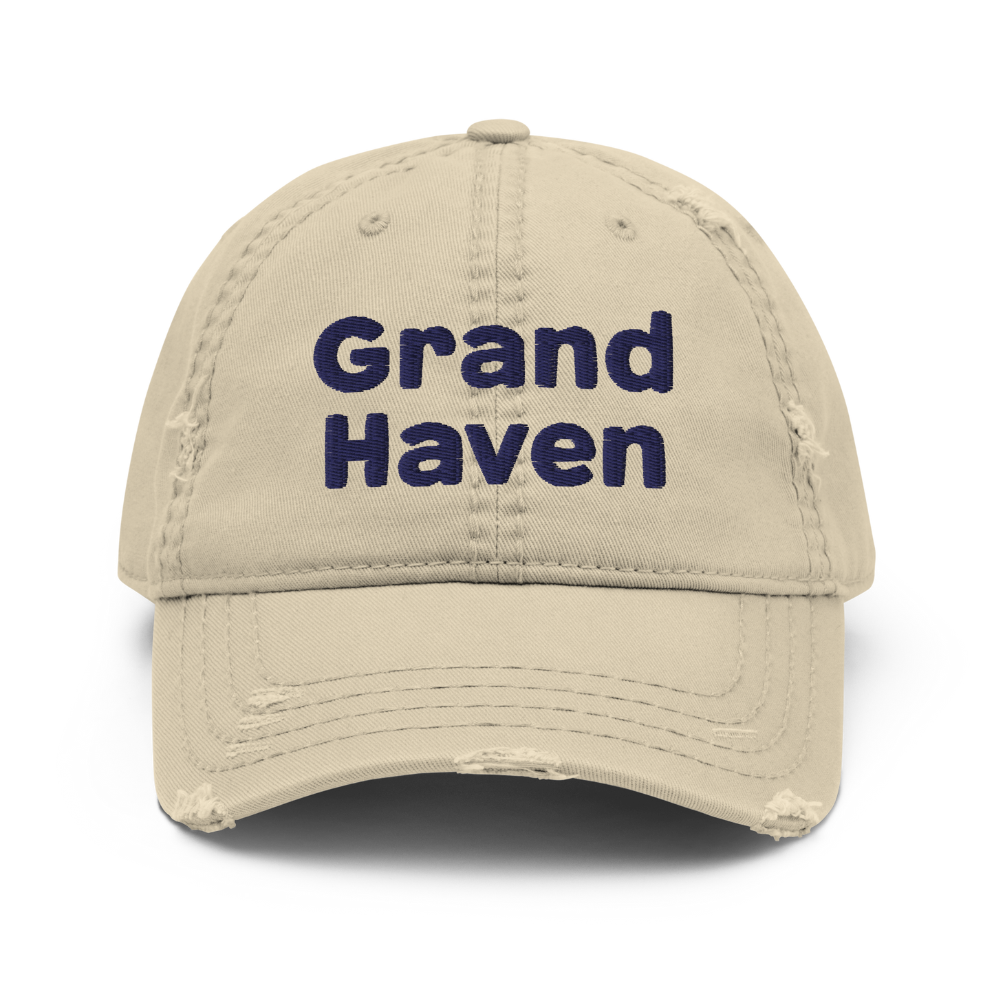 'Grand Haven' Distressed Dad Hat | White/Navy Embroidery