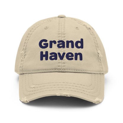 'Grand Haven' Distressed Dad Hat | White/Navy Embroidery