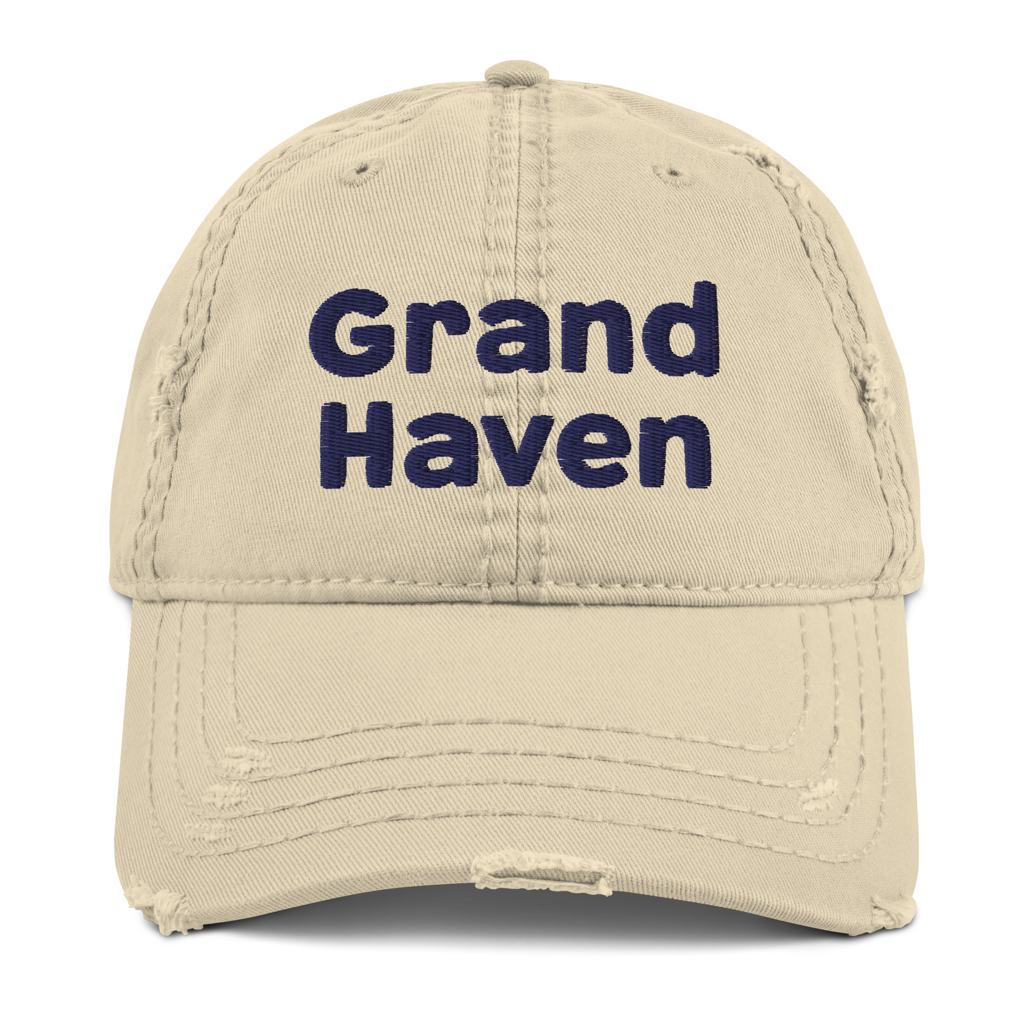 'Grand Haven' Distressed Dad Hat | White/Navy Embroidery