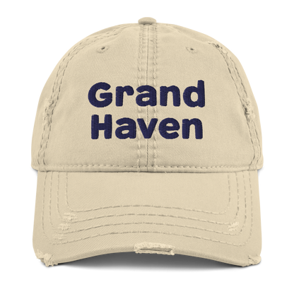 'Grand Haven' Distressed Dad Hat | White/Navy Embroidery