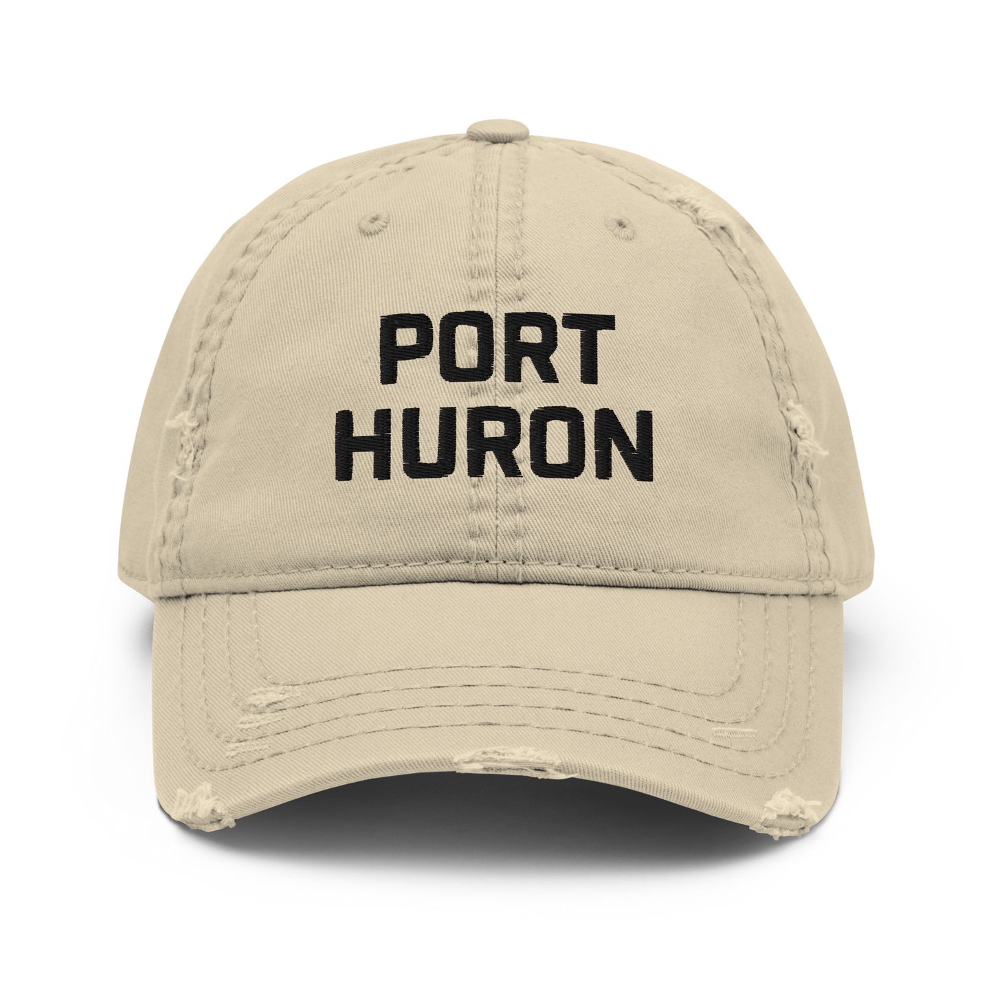 'Port Huron' Distressed Dad Hat | White/Black Embroidery