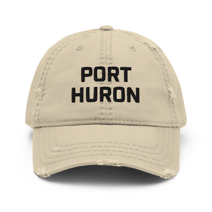 'Port Huron' Distressed Dad Hat | White/Black Embroidery