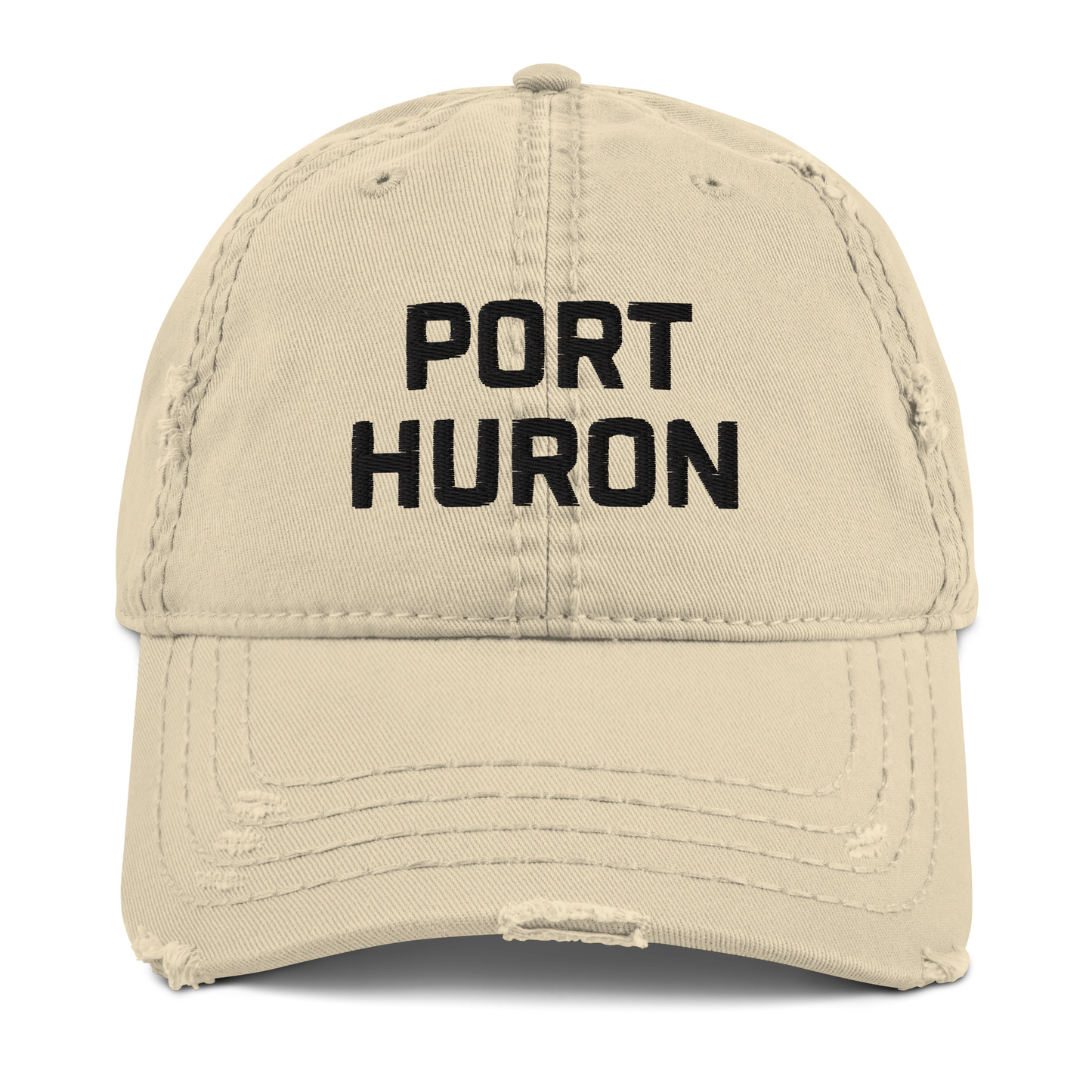 'Port Huron' Distressed Dad Hat | White/Black Embroidery