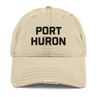 'Port Huron' Distressed Dad Hat | White/Black Embroidery