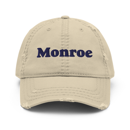 'Monroe' Distressed Dad Hat | White/Black Embroidery