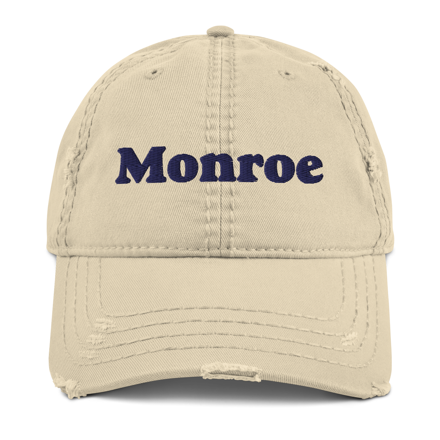 'Monroe' Distressed Dad Hat | White/Black Embroidery