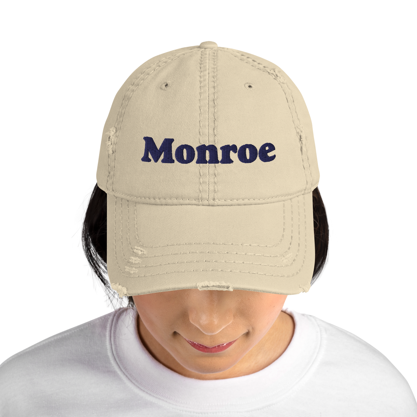 'Monroe' Distressed Dad Hat | White/Black Embroidery