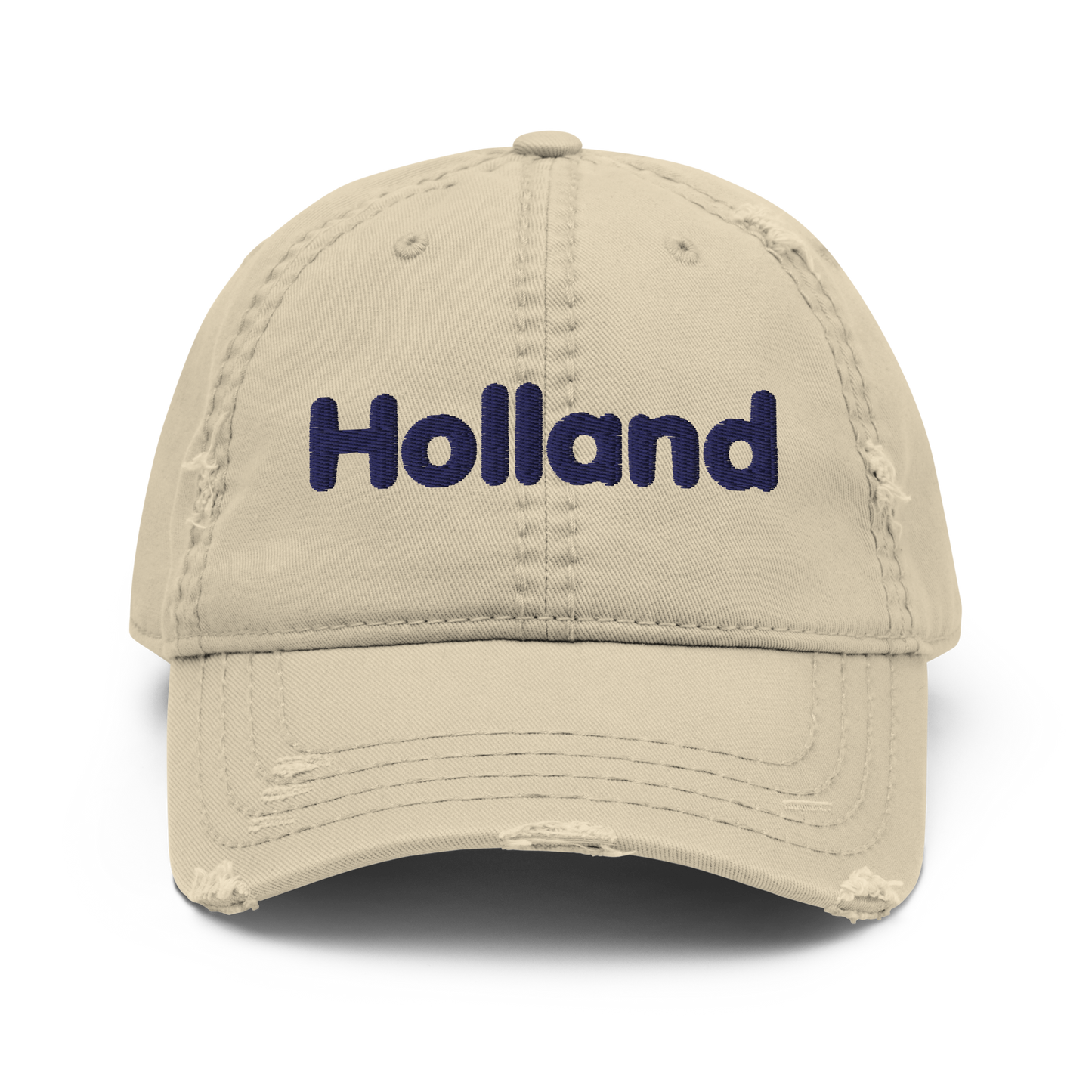 'Holland' Distressed Dad Hat | White/Black Embroidery