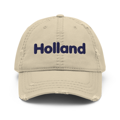 'Holland' Distressed Dad Hat | White/Black Embroidery