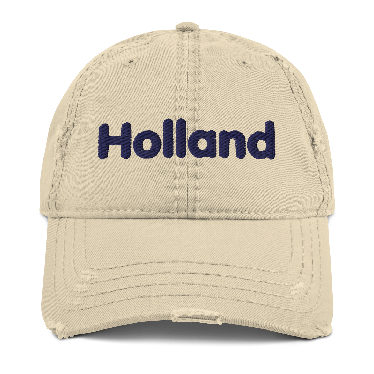 'Holland' Distressed Dad Hat | White/Black Embroidery