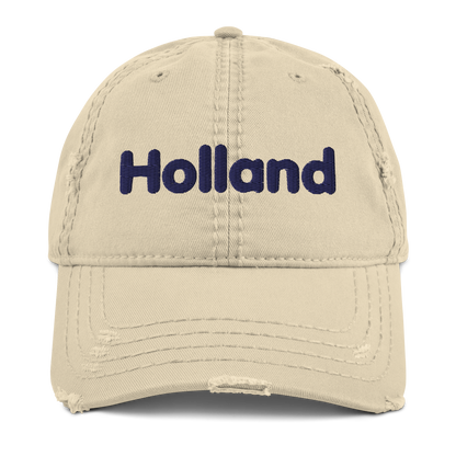 'Holland' Distressed Dad Hat | White/Black Embroidery