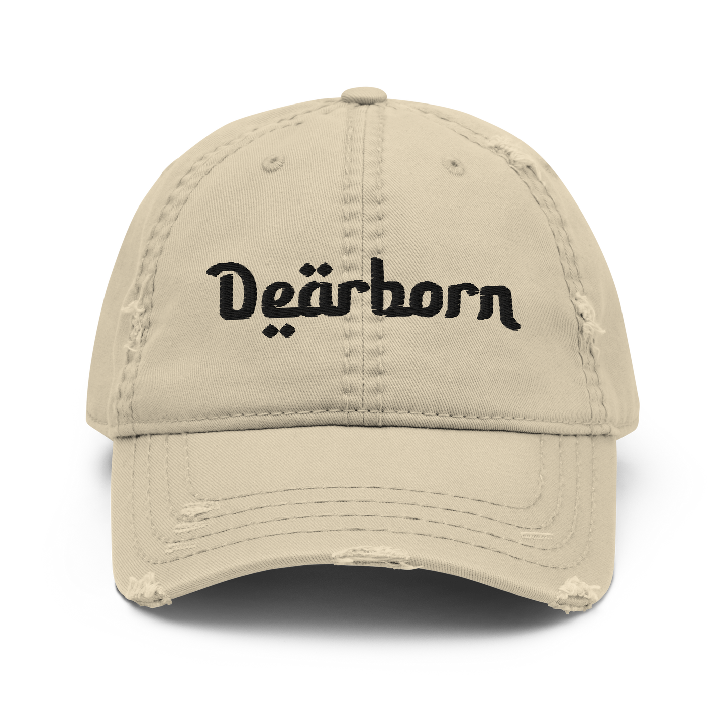 'Dearborn' Distressed Dad Hat | White/Black Embroidery