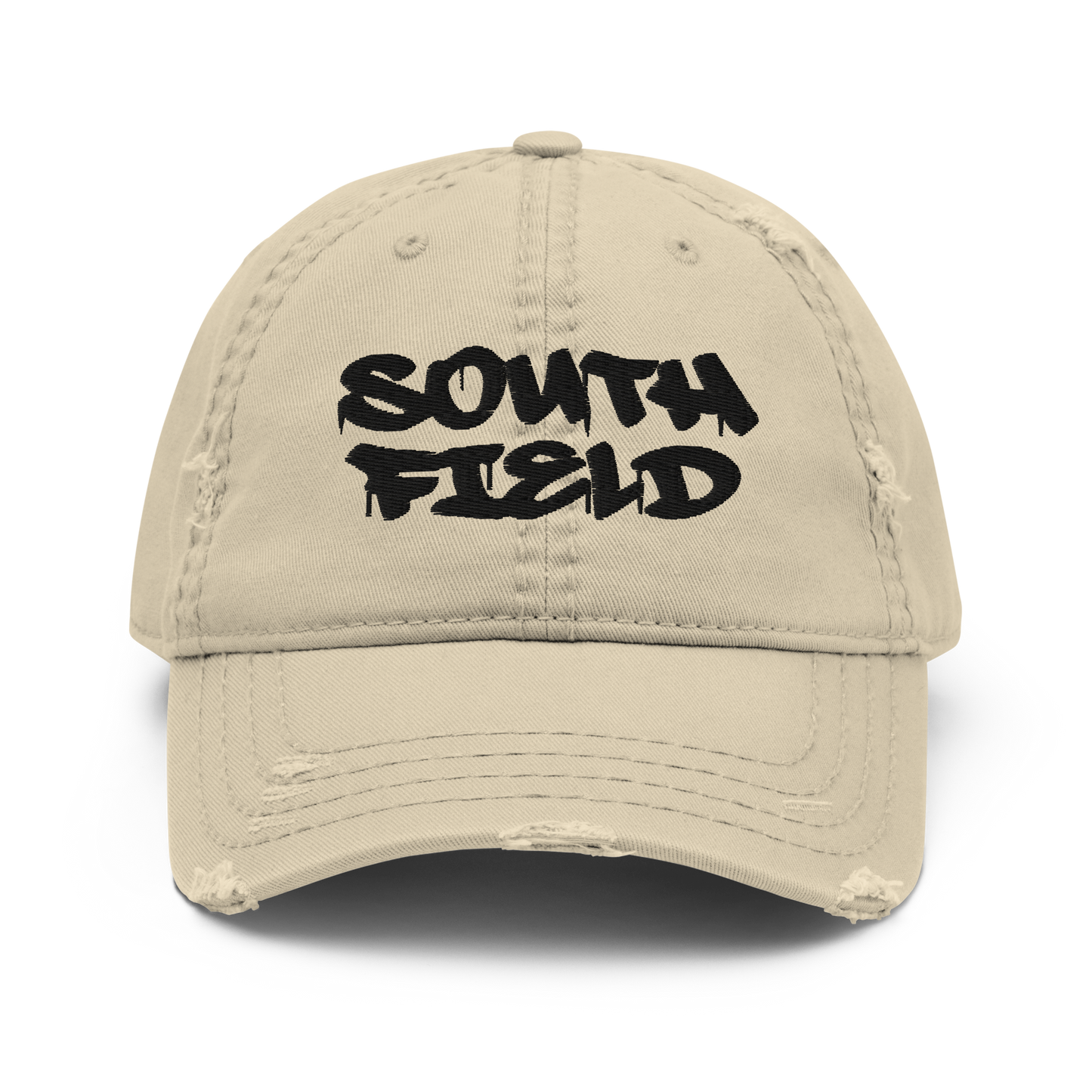 'Southfield' Distressed Dad Hat | White/Black Embroidery