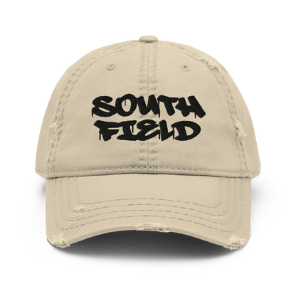 'Southfield' Distressed Dad Hat | White/Black Embroidery