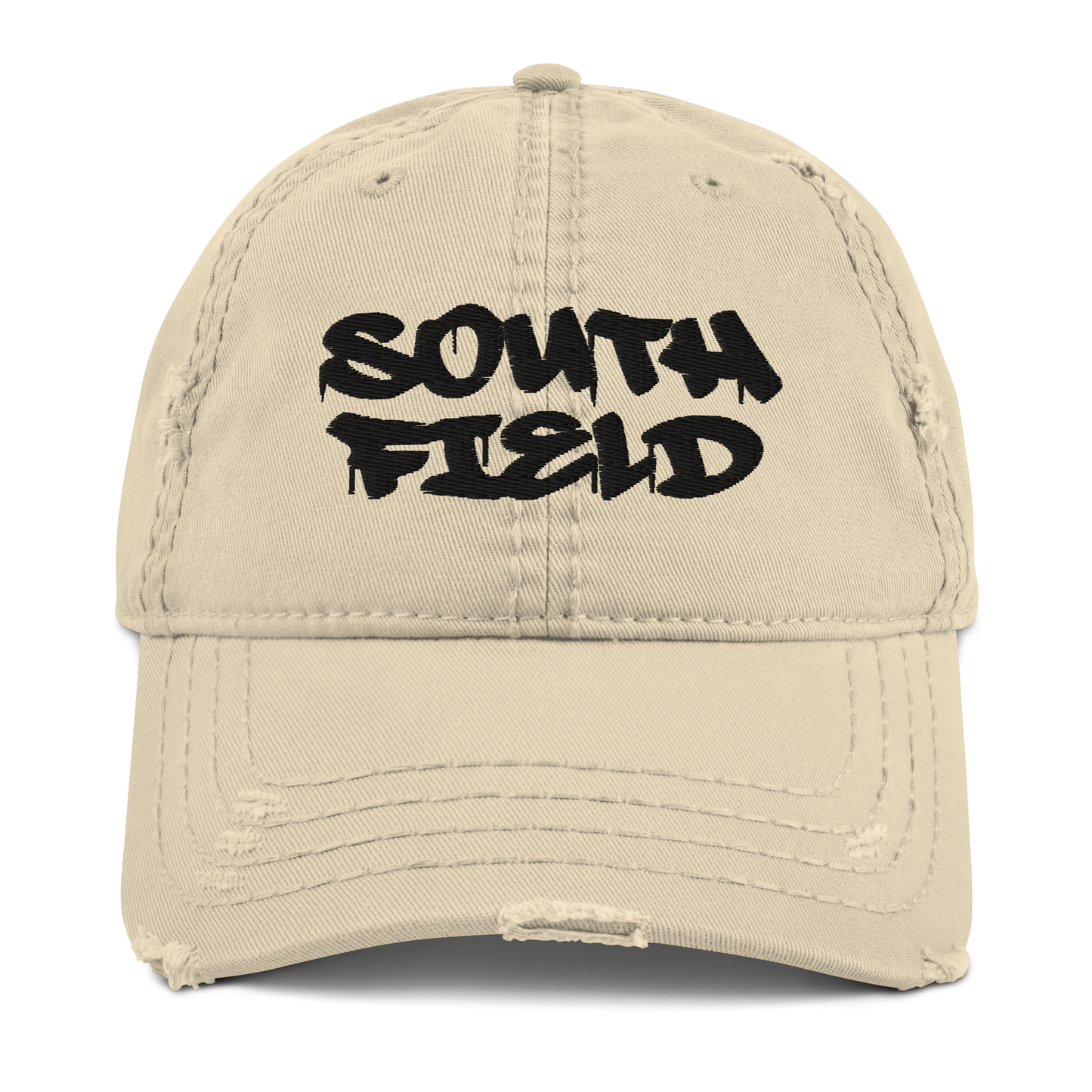 'Southfield' Distressed Dad Hat | White/Black Embroidery