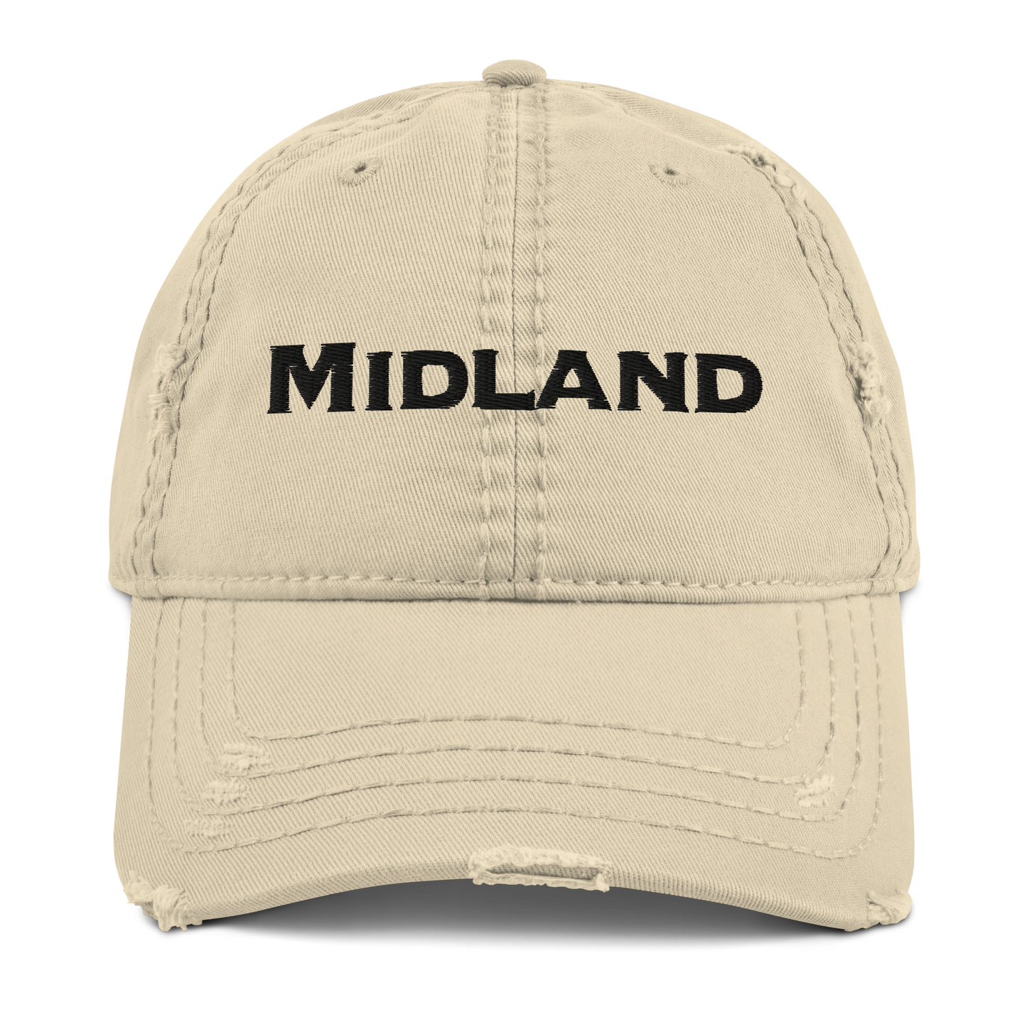 'Midland' Distressed Dad Hat | White/Black Embroidery