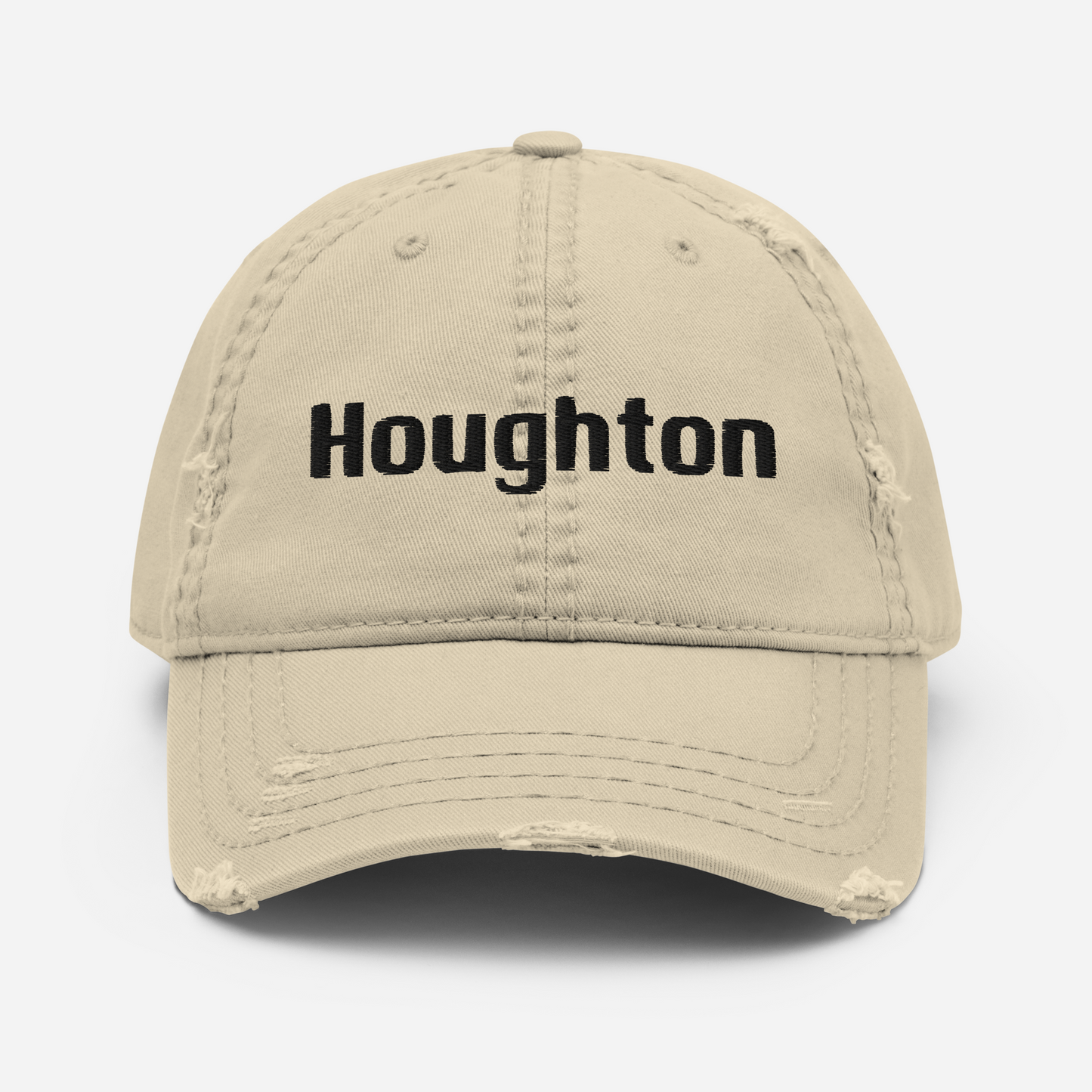 'Houghton' Distressed Dad Hat | White/Black Embroidery