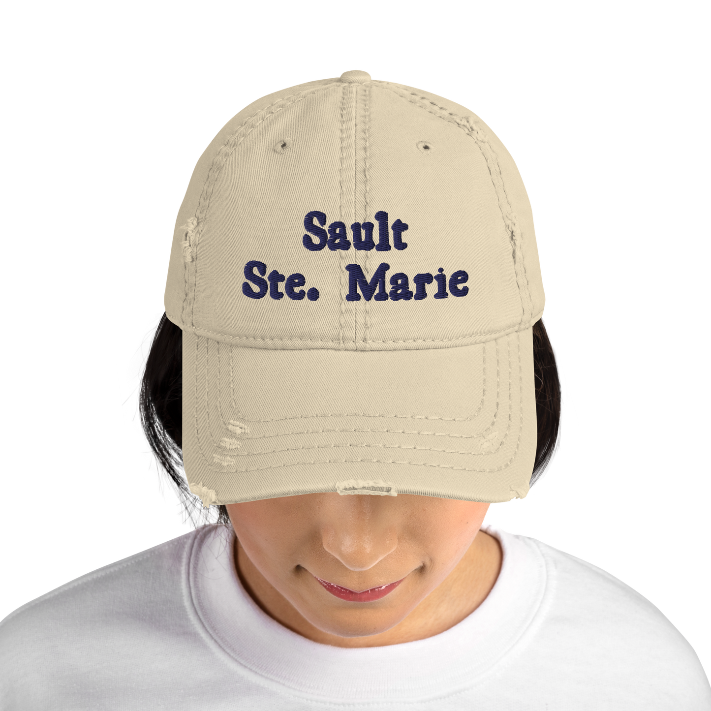 'Sault Ste. Marie' Distressed Dad Hat | White/Navy