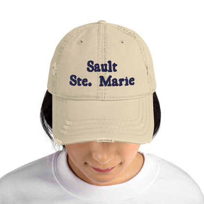 'Sault Ste. Marie' Distressed Dad Hat | White/Navy