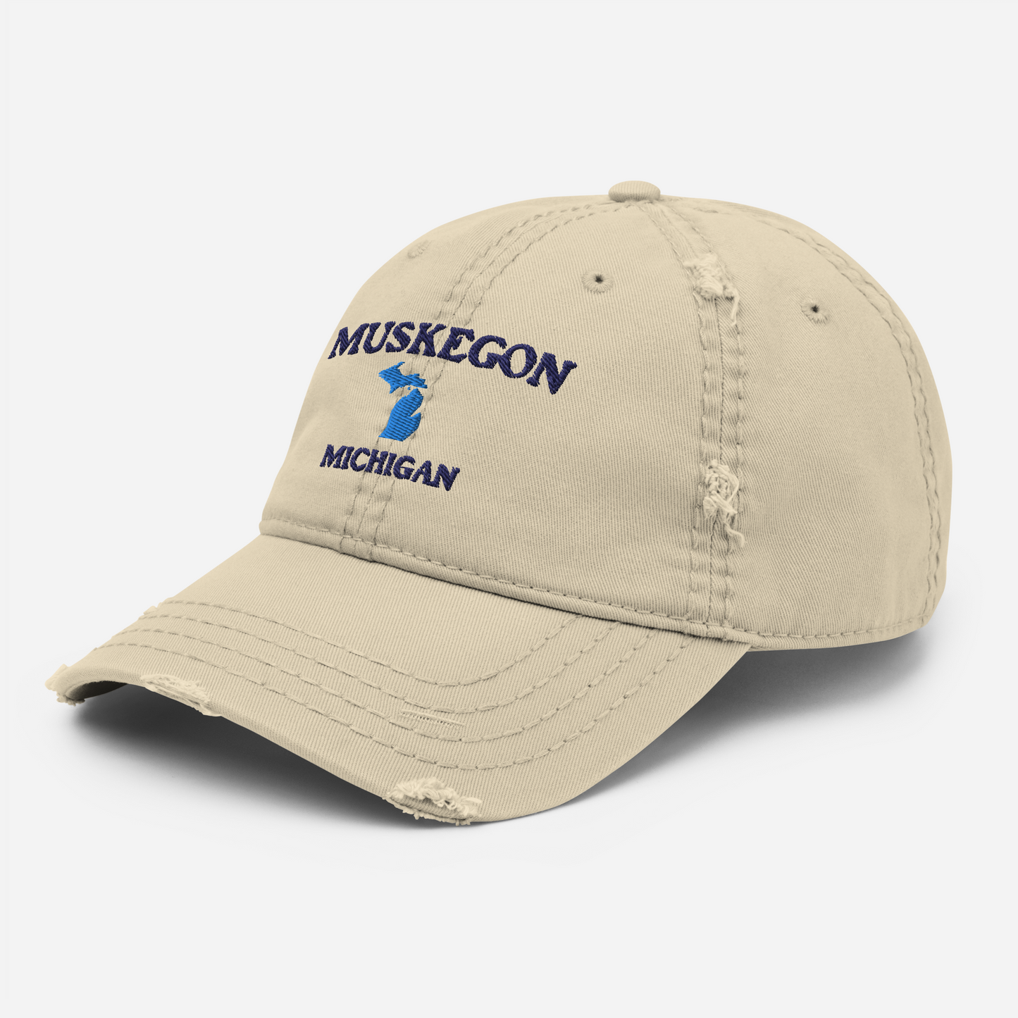 'Muskegon Michigan' Distressed Dad Hat (w/ Michigan Outline)