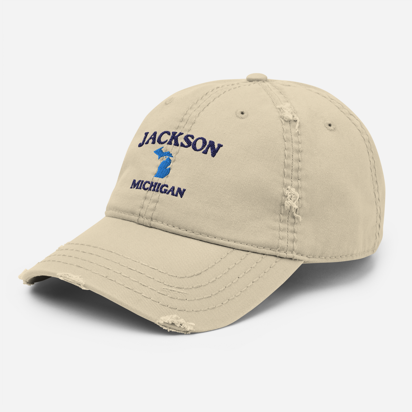 'Jackson Michigan' Distressed Dad Hat (w/ Michigan Outline)