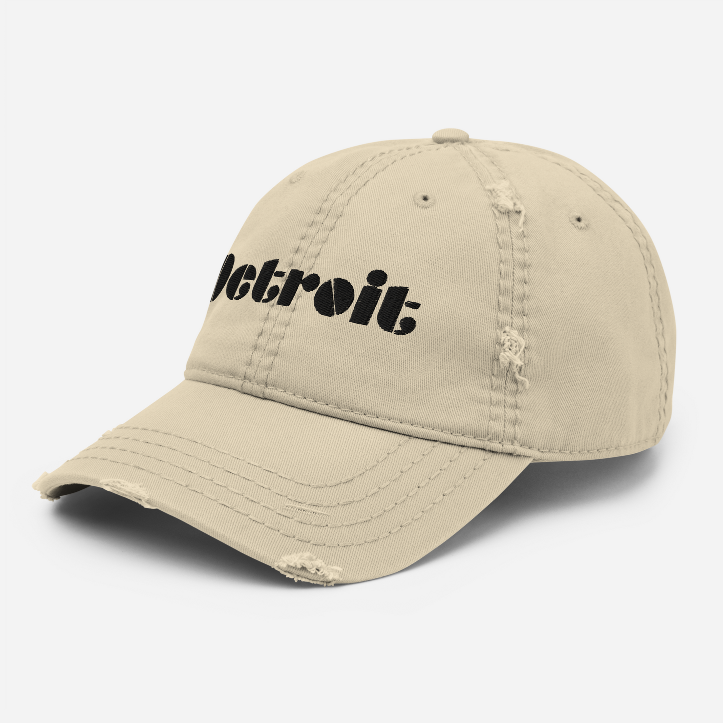 'Detroit' Distressed Dad Hat | White/Black Embroidery