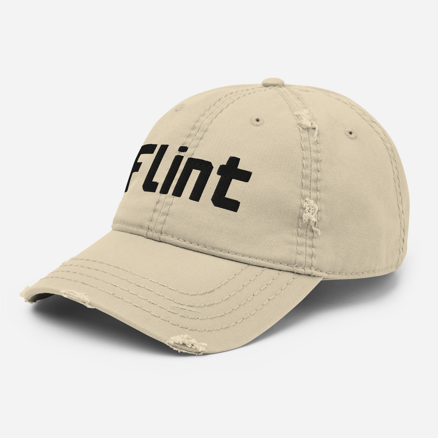 'Flint' Distressed Dad Hat | White/Black Embroidery